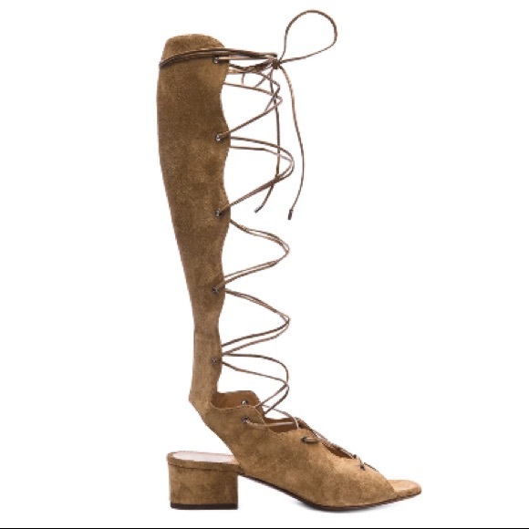 🛑SOLD🛑 SAINT LAURENT TAN SUEDE LEATHER BABIES GLADIATOR LACE UP KNEE HIGH - Picture 2 of 8